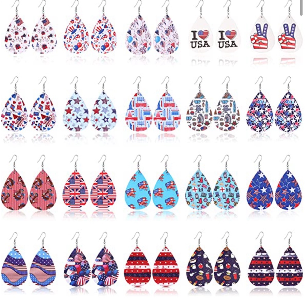 ✮FREE✮ NWT USA Earrings Patriotic American Red White Blue Stars Boutique